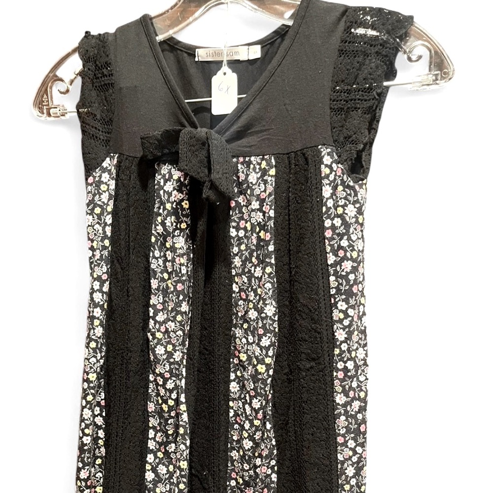 Sister Sam’s boutique girls black pink floral print dress size 6